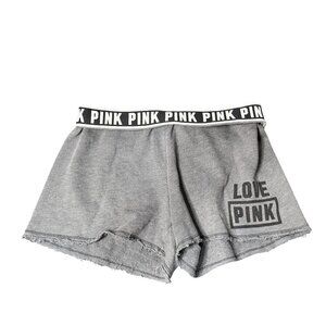 VTG Y2K Pink Victorias Secret LOVE Women XS Waistband Logo Shorts Lounge Raw Hem